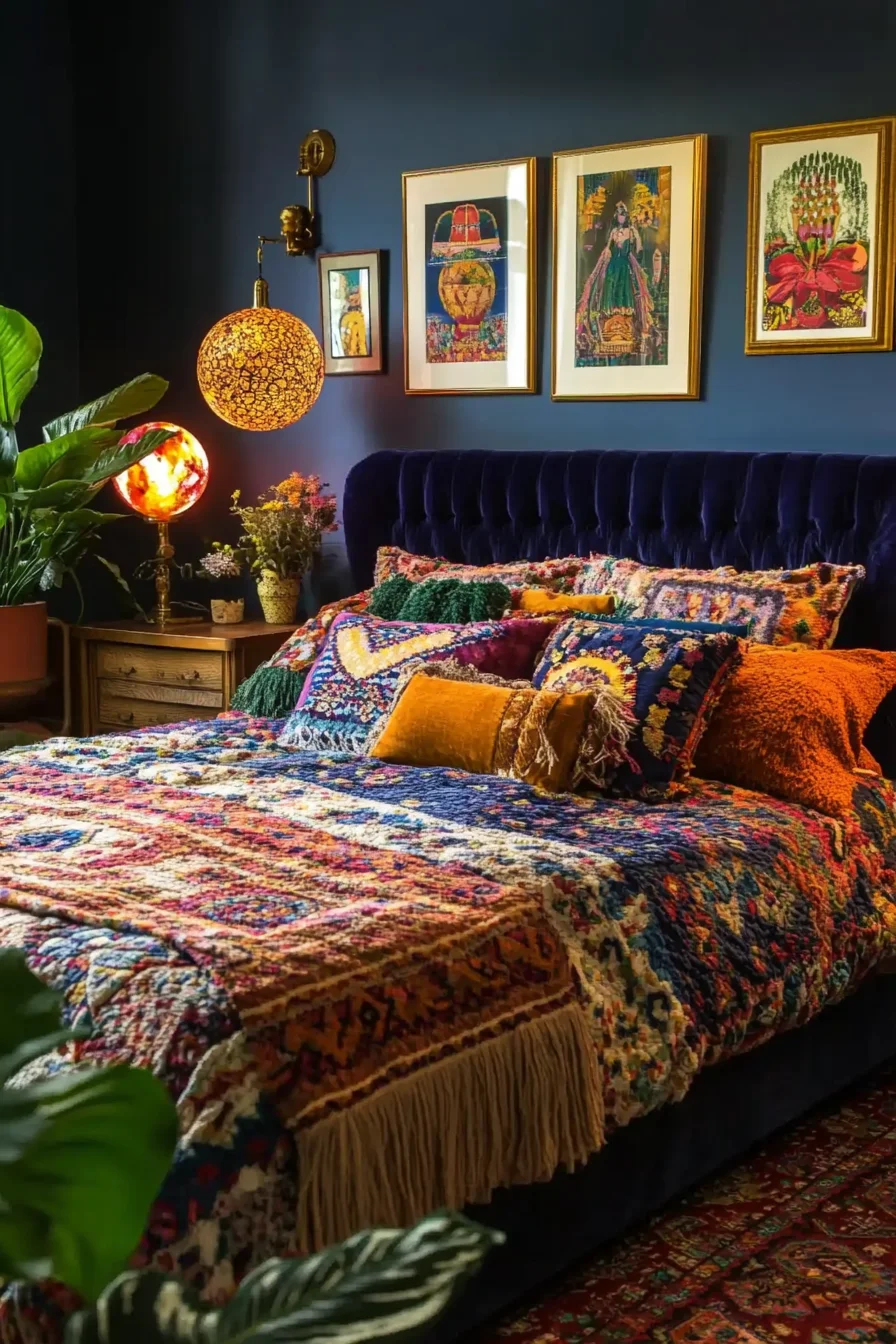 Maximalist bedroom ideas that layer texture, color, and comfort for a bold and cozy space. Pin this bedroom design inspo for later!