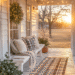 Cozy porch vibe on a budget with warm string lights — tap to save this front porch decor idea for later!
