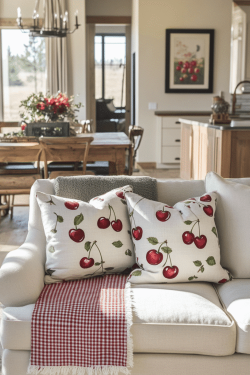 Cherry home decor ideas for 2025 – Save this playful and cozy trend for your next home refresh!