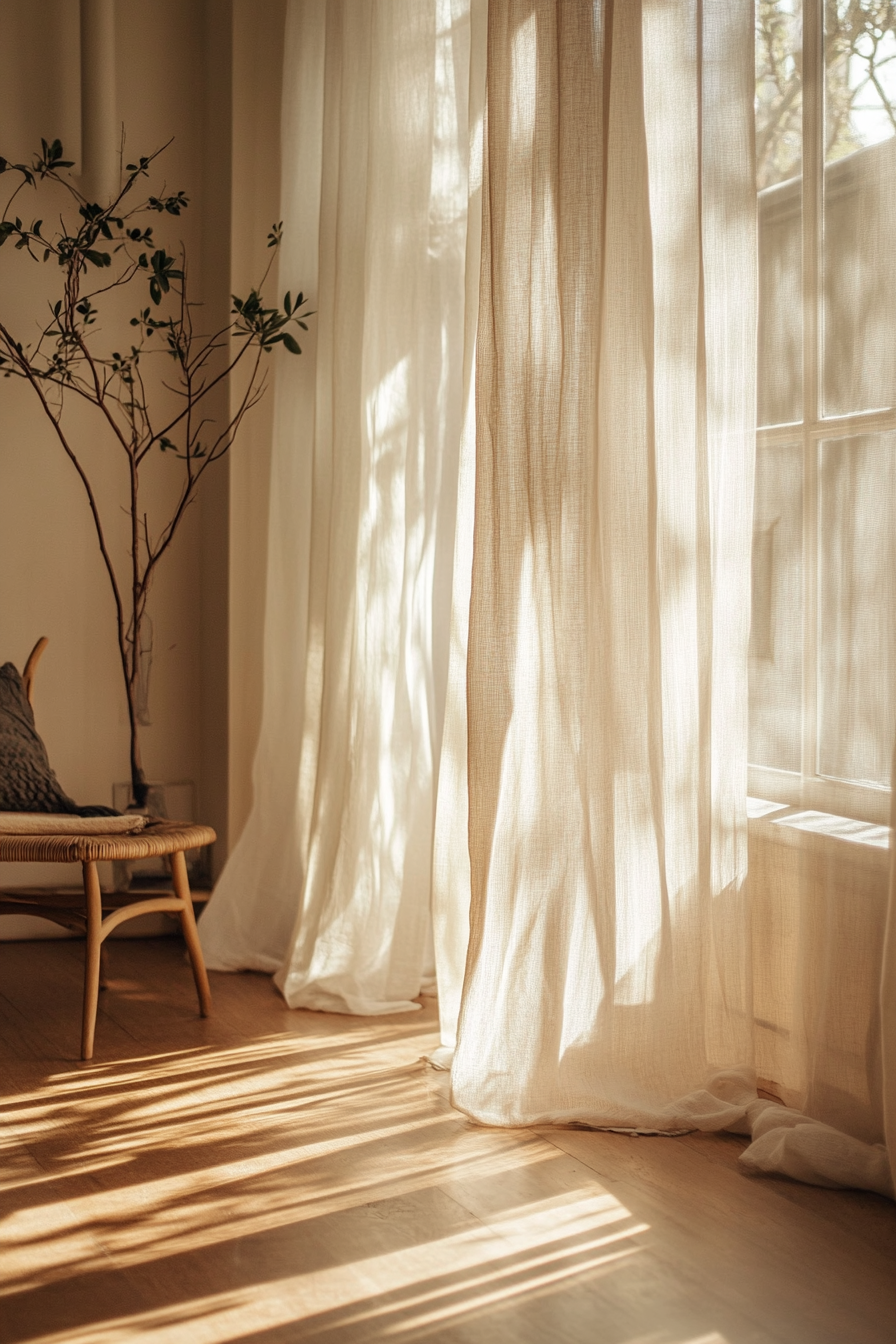 How to choose curtains for living room glow – sheer curtains and soft textures create a peaceful vibe, pin this cozy curtain idea for later!
