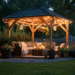 Best gazebo for backyard comfort with cozy seating, string lights, and golden hour glow—pin this dreamy outdoor setup for later!
