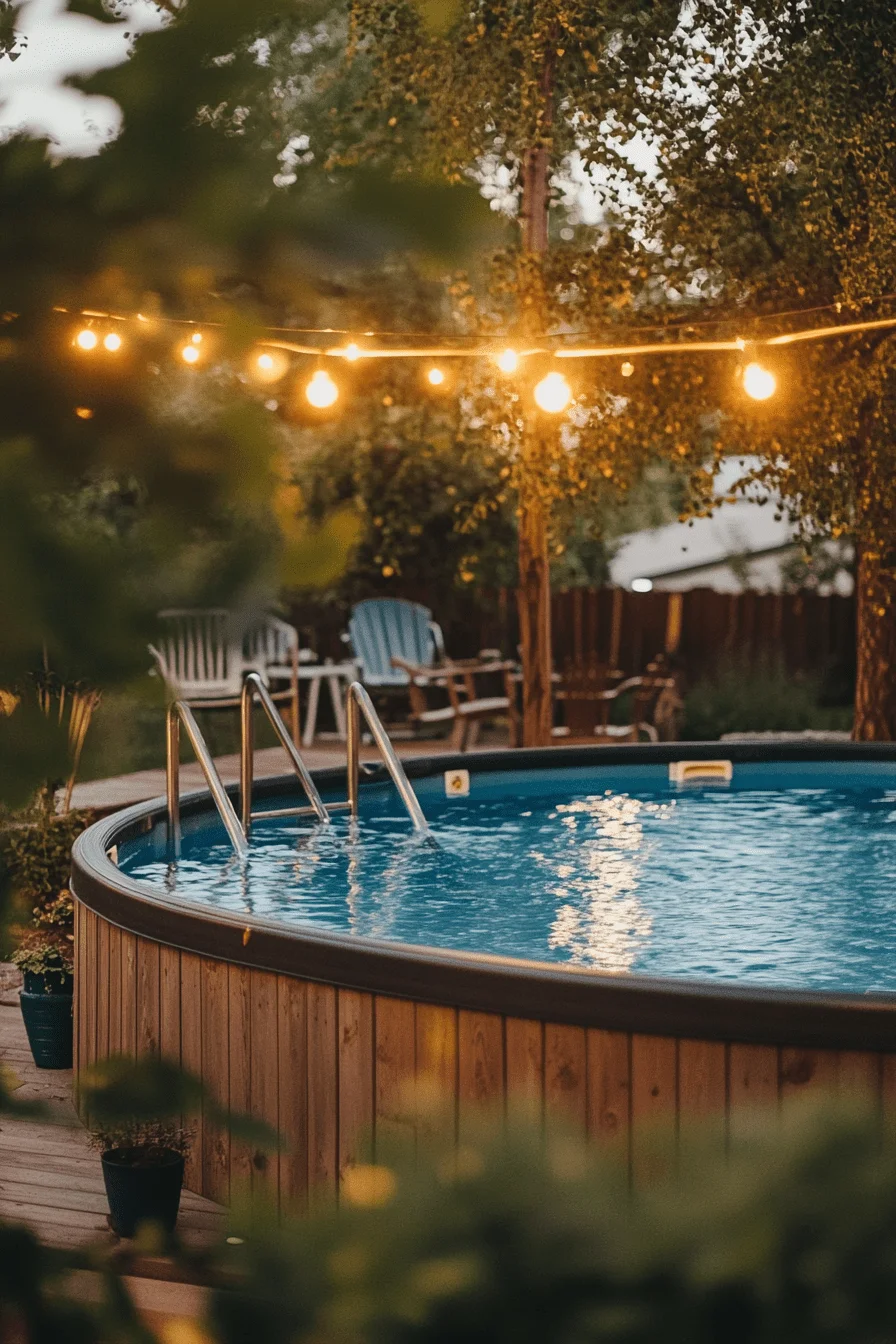 Above ground pool with deck in a cozy backyard – save this summer setup for your own outdoor retreat!