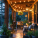Layered porch lighting with string lights and lanterns – pin this cozy porch lighting idea for your next outdoor glow-up.
